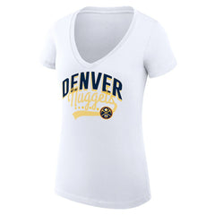 NBA - Denver Nuggets G-III 4Her by Carl Banks Women's Super-Slim Fit Lightweight Filigree Logo V-Neck T-Shirt - White