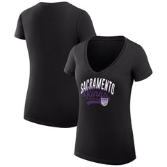 NBA - Sacramento Kings G-III 4Her by Carl Banks Women's Super-Slim Fit Lightweight Filigree Logo V-Neck T-Shirt - Black