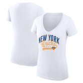 NBA - New York Knicks G-III 4Her by Carl Banks Women's Super-Slim Fit Lightweight Filigree Logo V-Neck T-Shirt - White