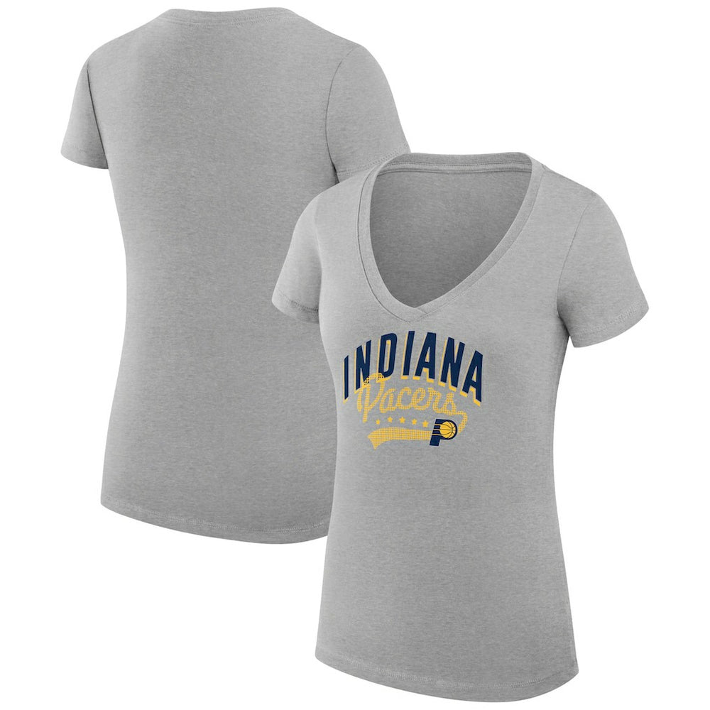 NBA - Indiana Pacers G-III 4Her by Carl Banks Women's Super-Slim Fit Lightweight Filigree Logo V-Neck T-Shirt - Heather Gray