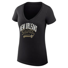 New Orleans Saints G-III 4Her by Carl Banks Women's Super-Slim Fit Lightweight Filigree Logo Lightweight V-Neck T-Shirt – Black - NFL