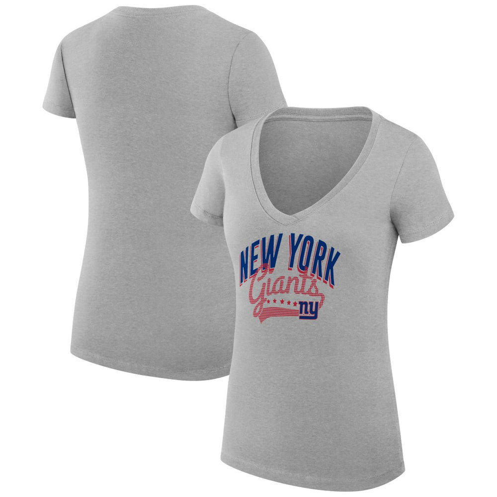 New York Giants G-III 4Her by Carl Banks Women's Super-Slim Fit Lightweight Filigree Logo Lightweight V-Neck T-Shirt – Heather Gray - NFL