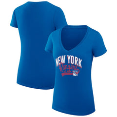 New York Rangers G-III 4Her by Carl Banks Women's Super-Slim Fit Lightweight Filigree Logo V-Neck T-Shirt – Blue