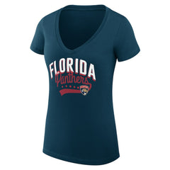 Florida Panthers - G-III 4Her by Carl Banks Women's Super-Slim Fit Lightweight Filigree Logo V-Neck T-Shirt – Navy