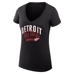 Detroit Red Wings - G-III 4Her by Carl Banks Women's Super-Slim Fit Lightweight Filigree Logo V-Neck T-Shirt – Black