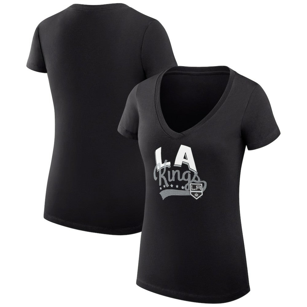 Los Angeles Kings - G-III 4Her by Carl Banks Women's Super-Slim Fit Lightweight Filigree Logo V-Neck T-Shirt – Black