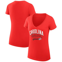 Carolina Hurricanes - G-III 4Her by Carl Banks Women's Super-Slim Fit Lightweight Filigree Logo V-Neck T-Shirt – Red