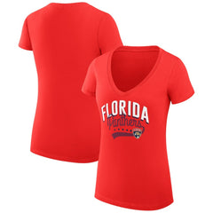 Florida Panthers - G-III 4Her by Carl Banks Women's Super-Slim Fit Lightweight Filigree Logo V-Neck T-Shirt – Red