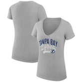 Tampa Bay Lightning - G-III 4Her by Carl Banks Women's Super-Slim Fit Lightweight Filigree Logo V-Neck T-Shirt – Gray