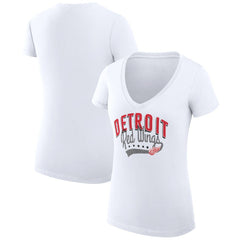 Detroit Red Wings - G-III 4Her by Carl Banks Women's Super-Slim Fit Lightweight Filigree Logo V-Neck T-Shirt – White