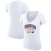 Edmonton Oilers - G-III 4Her by Carl Banks Women's Super-Slim Fit Lightweight Filigree Logo V-Neck T-Shirt – White