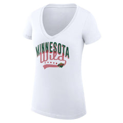 Minnesota Wild - G-III 4Her by Carl Banks Women's Super-Slim Fit Lightweight Filigree Logo V-Neck T-Shirt – White