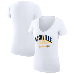 Nashville Predators - G-III 4Her by Carl Banks Women's Super-Slim Fit Lightweight Filigree Logo V-Neck T-Shirt – White