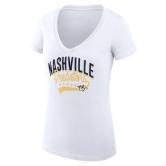 Nashville Predators - G-III 4Her by Carl Banks Women's Super-Slim Fit Lightweight Filigree Logo V-Neck T-Shirt – White