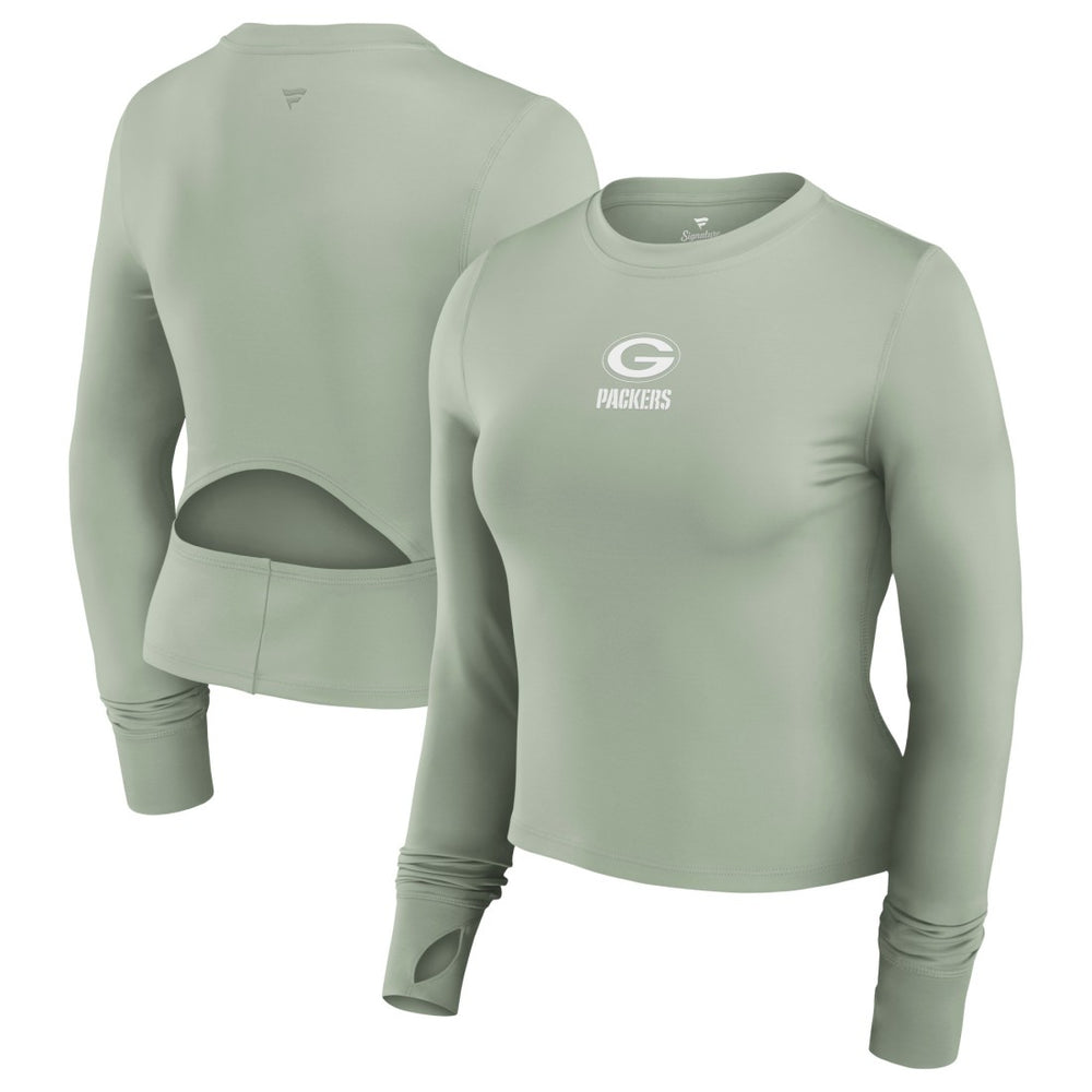 Green Bay Packers Women's Studio Fitted Long Sleeve Gym Top Green - Fanatics