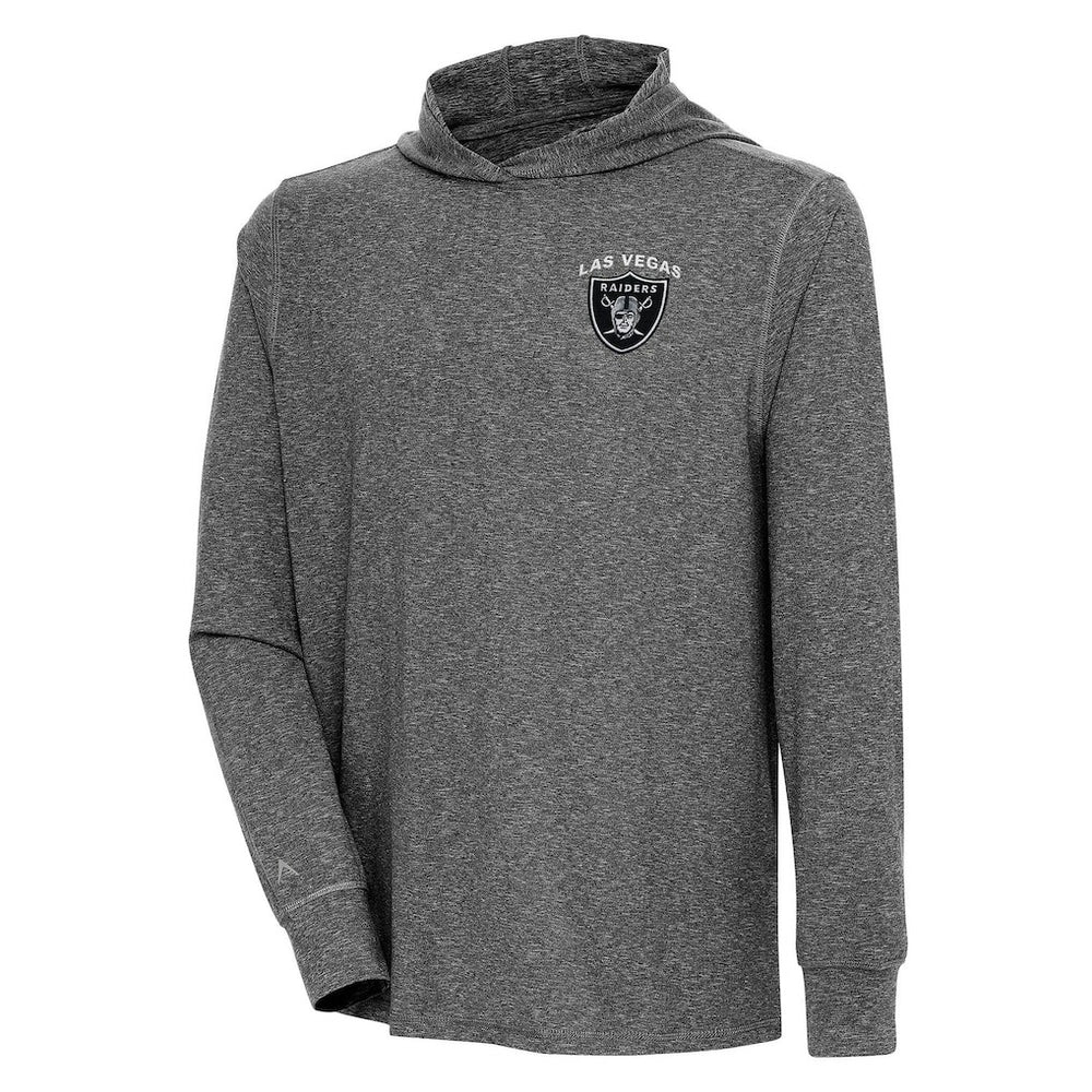 Las Vegas Raiders Antigua Saga Long Sleeve Hoodie T-Shirt Heather Black - NFL