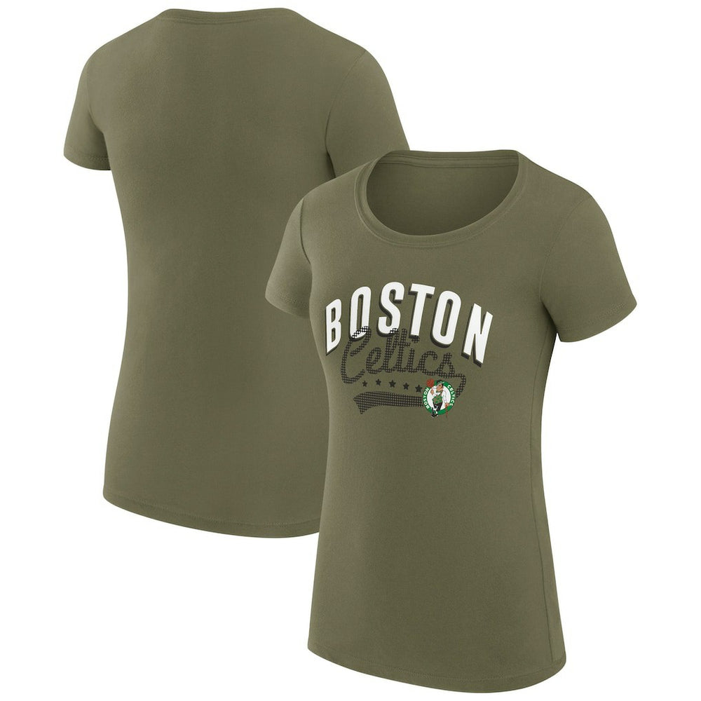 NBA - Boston Celtics G-III 4Her by Carl Banks Women's Super-Slim Fit Lightweight Filigree Logo T-Shirt - Olive