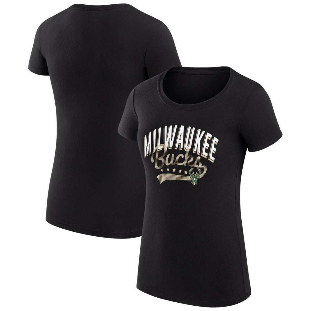 NBA - Milwaukee Bucks G-III 4Her by Carl Banks Women's Super-Slim Fit Lightweight Filigree Logo T-Shirt - Black