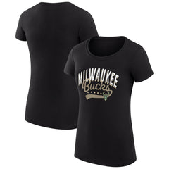 NBA - Milwaukee Bucks G-III 4Her by Carl Banks Women's Super-Slim Fit Lightweight Filigree Logo T-Shirt - Black