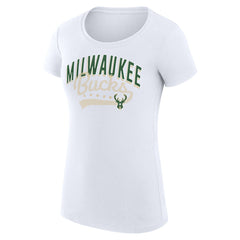 NBA - Milwaukee Bucks G-III 4Her by Carl Banks Women's Super-Slim Fit Lightweight Filigree Logo T-Shirt - White