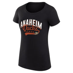 Anaheim Ducks - G-III 4Her by Carl Banks Women's Super-Slim Fit Lightweight Filigree Logo T-Shirt – Black