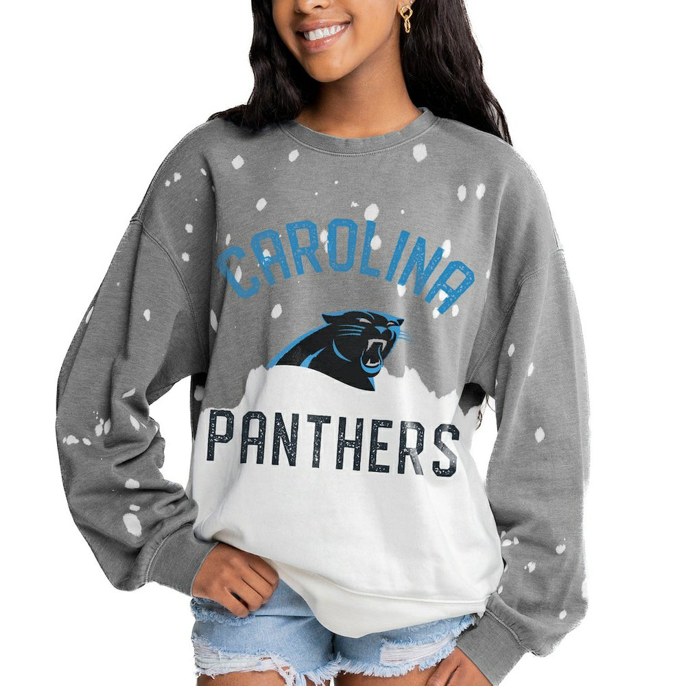 Carolina Panthers Gameday Couture Women's Oversized Coin Toss Faded French Terry Tri-Blend Pullover Sweatshirt Gray - NFL