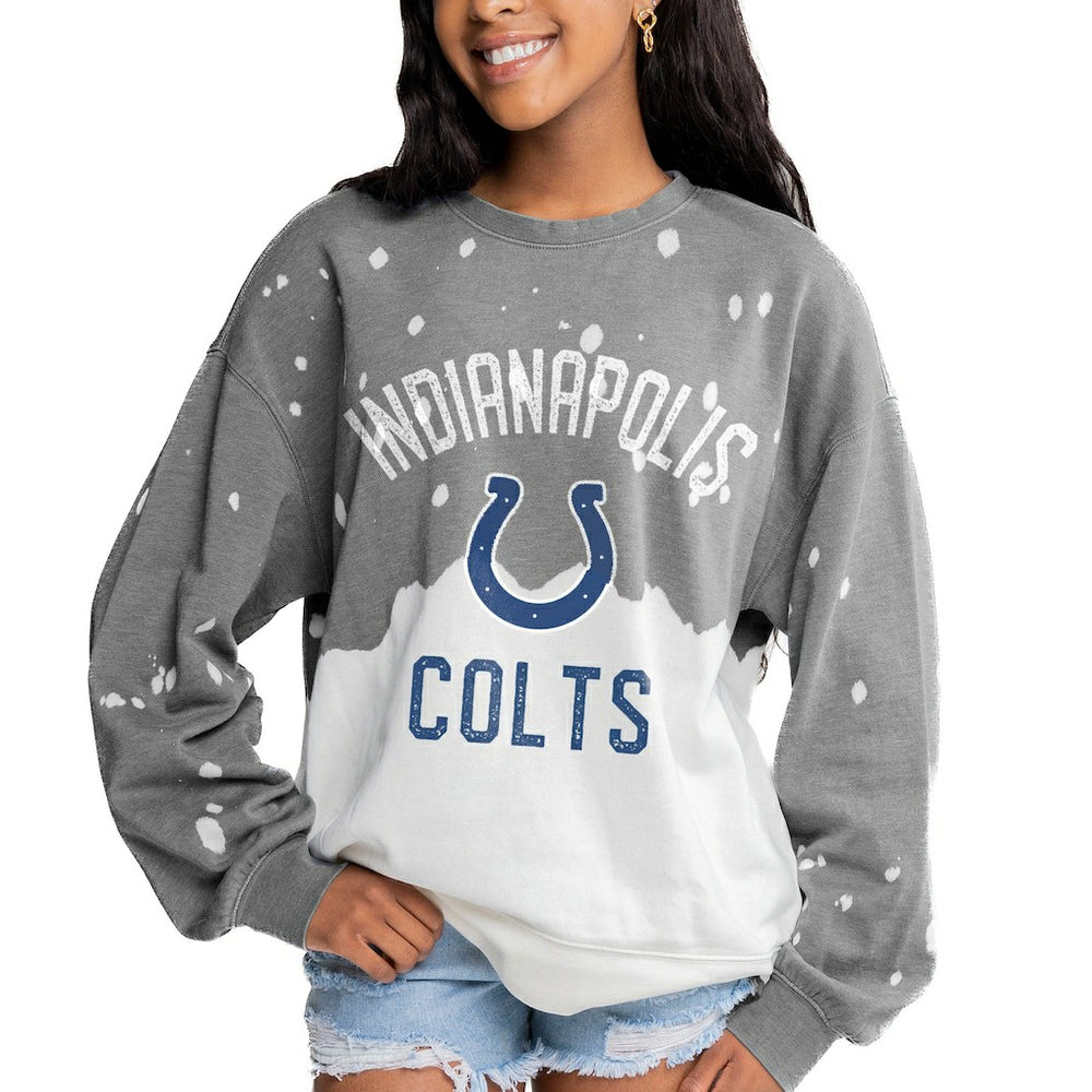 Indianapolis Colts Gameday Couture Women's Oversized Coin Toss Faded French Terry Tri-Blend Pullover Sweatshirt Gray - NFL
