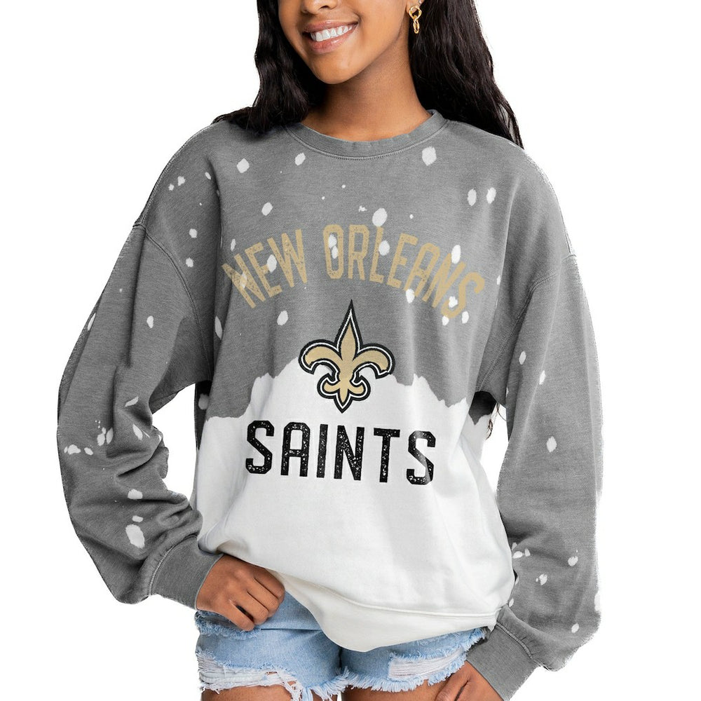New Orleans Saints Gameday Couture Women's Oversized Coin Toss Faded French Terry Tri-Blend Pullover Sweatshirt Gray - NFL