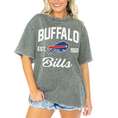 Buffalo Bills Gameday Couture Women's Tackle Titan Boyfriend Washed T-Shirt Gray - NFL