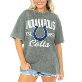 Indianapolis Colts Gameday Couture Women's Tackle Titan Boyfriend Washed T-Shirt Gray - NFL