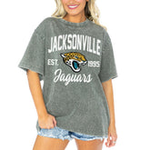 Jacksonville Jaguars Gameday Couture Women's Tackle Titan Boyfriend Washed T-Shirt Gray - NFL
