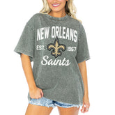 New Orleans Saints Gameday Couture Women's Tackle Titan Boyfriend Washed T-Shirt Gray - NFL