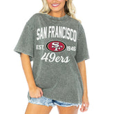 San Francisco 49ers Gameday Couture Women's Tackle Titan Boyfriend Washed T-Shirt Gray - NFL