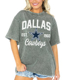 Dallas Cowboys Gameday Couture Women's Tackle Titan Boyfriend Washed T-Shirt Gray - NFL