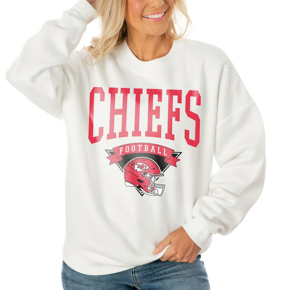 Kansas City Chiefs Gameday Couture Women's Oversized Yard Line Tri-Blend Pullover Sweatshirt White - NFL