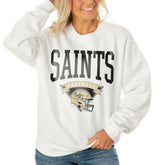 New Orleans Saints Gameday Couture Women's Oversized Yard Line Tri-Blend Pullover Sweatshirt White - NFL