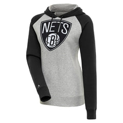 NBA - Brooklyn Nets Antigua Women's Victory Raglan Sleeve Pullover Hoodie - Heather Gray/Black