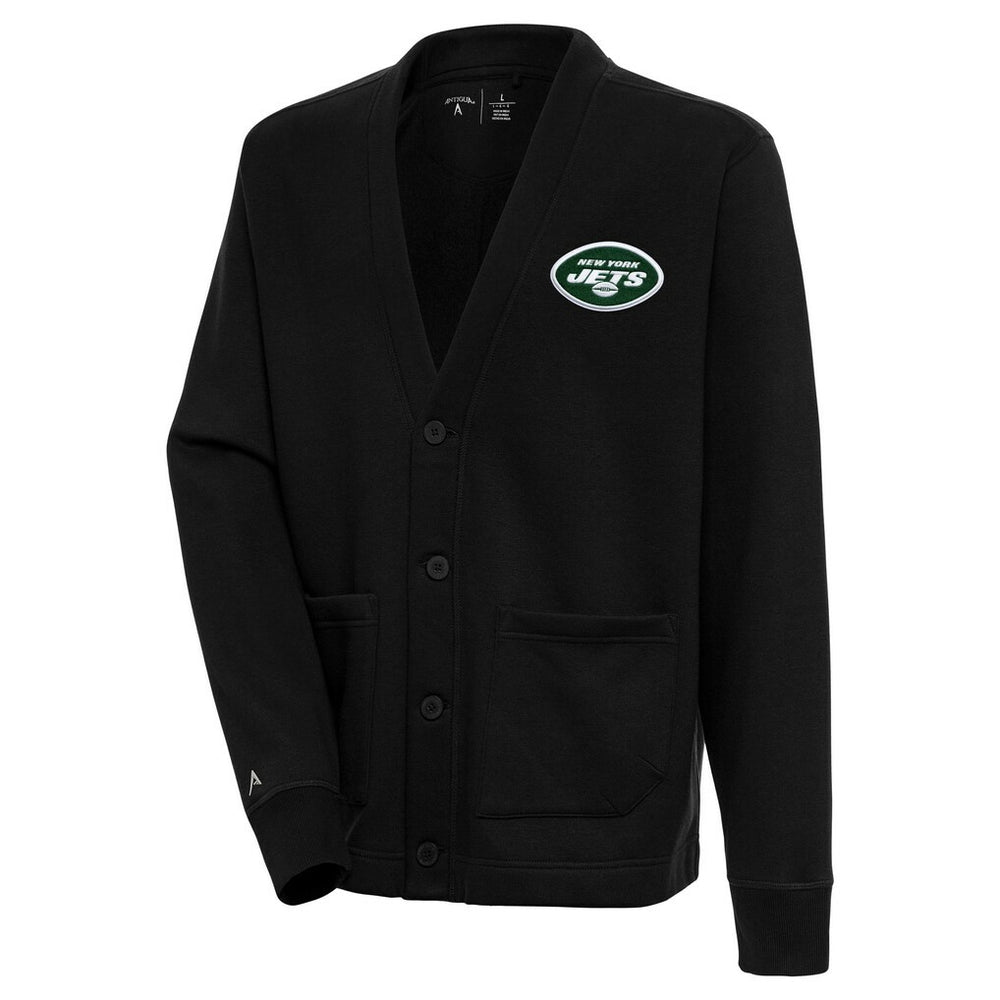 New York Jets Antigua Victory Button-Up Cardigan Black - NFL