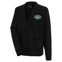 New York Jets Antigua Victory Button-Up Cardigan Black - NFL