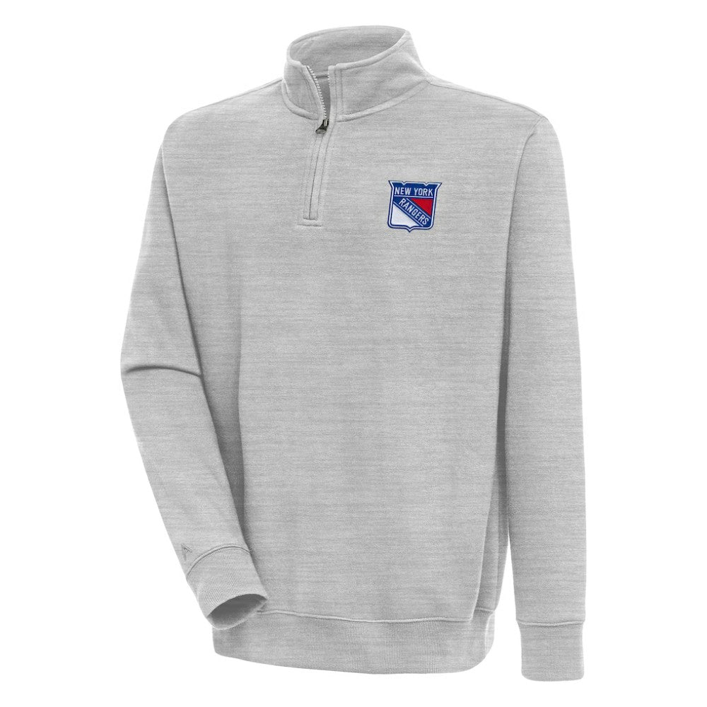 New York Rangers Antigua Victory Quarter-Zip Pullover Top Heather Gray
