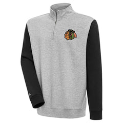 Chicago Blackhawks Antigua Victory Colorblock Quarter-Zip Pullover Top Heather Gray/Black
