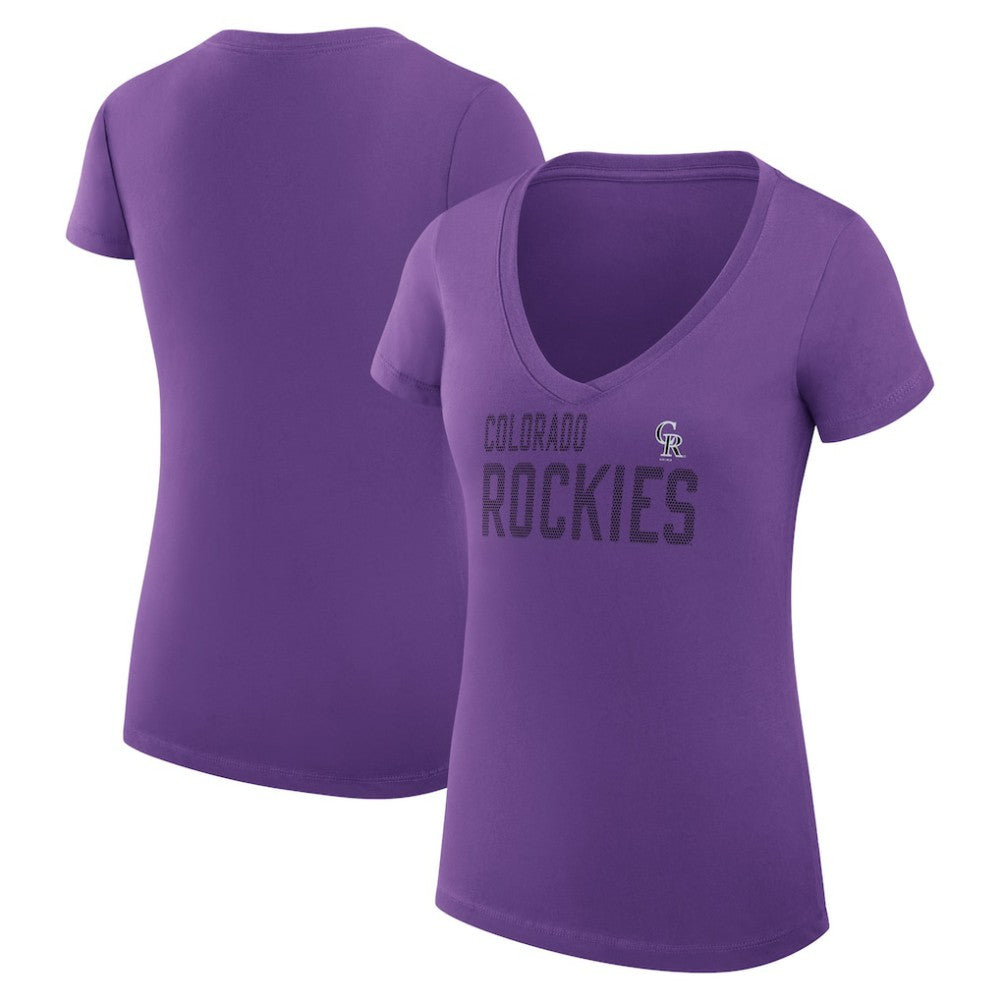 Colorado Rockies G-III 4Her by Carl Banks Women's Super-Slim Fit Lightweight Dot Print V-Neck T-Shirt On Sale
