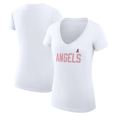 Los Angeles Angels G-III 4Her by Carl Banks Women's Super-Slim Fit Lightweight Dot Print V-Neck T-Shirt Clearance