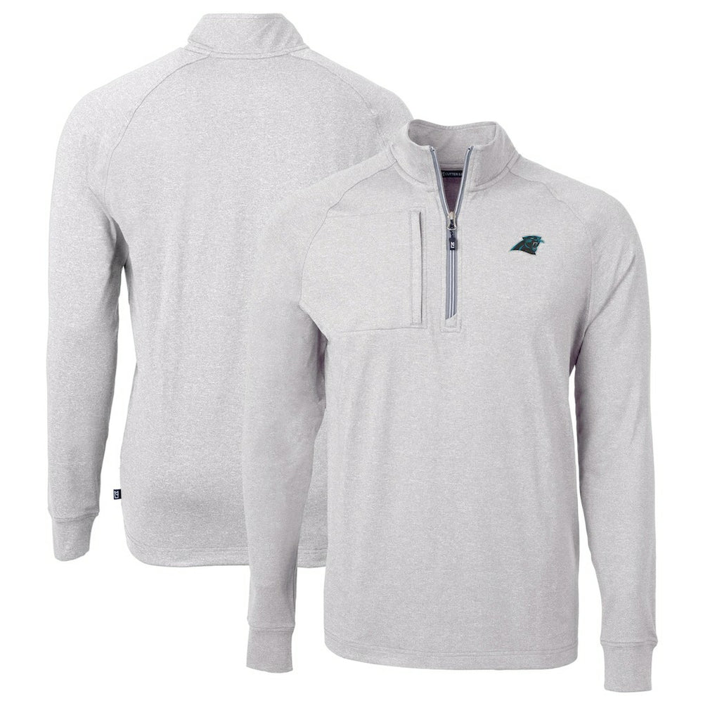 Carolina Panthers Cutter & Buck Big & Tall Adapt Eco Knit Quarter-Zip Pullover Top Heather Gray - NFL