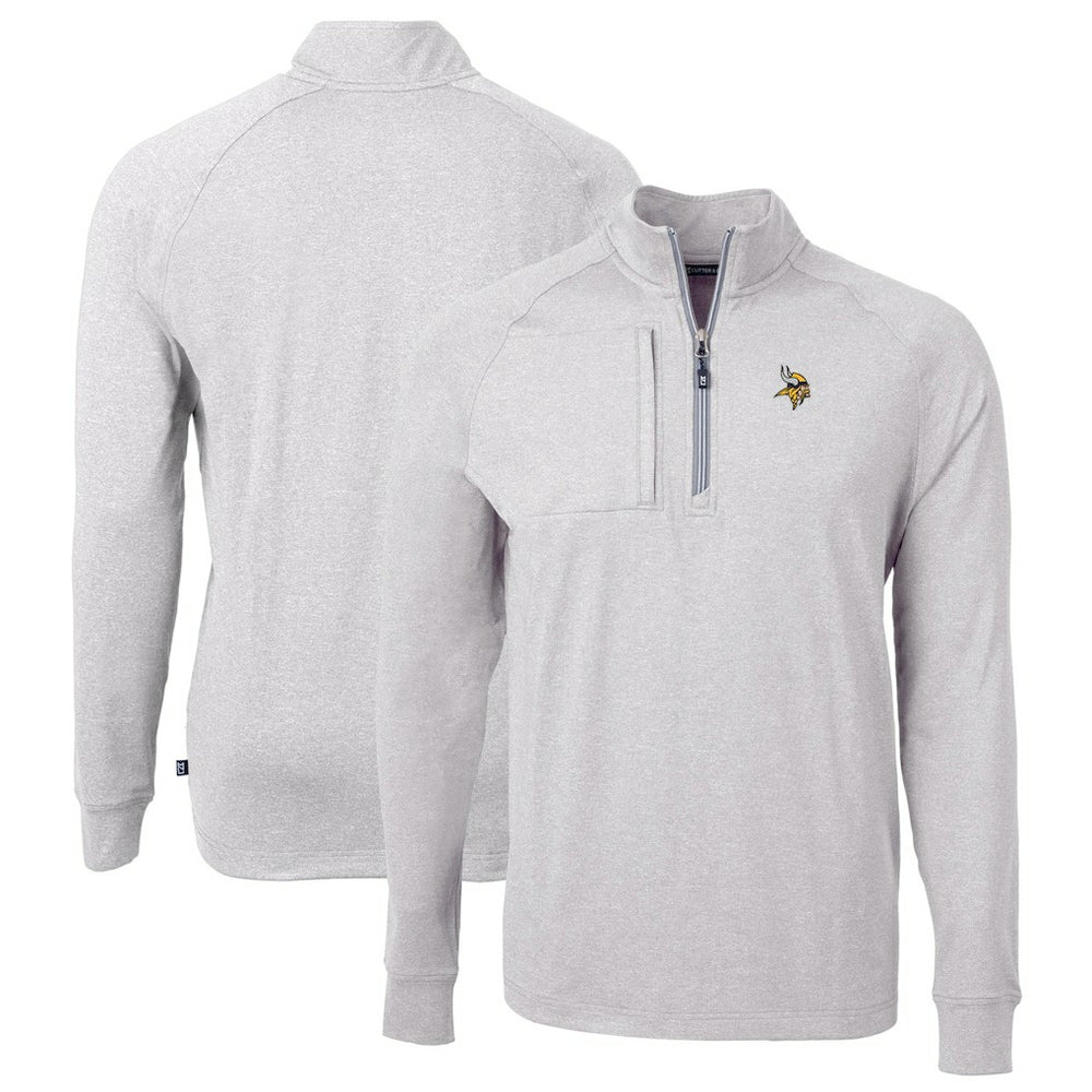 Minnesota Vikings Cutter & Buck Big & Tall Adapt Eco Knit Quarter-Zip Pullover Top Heather Gray - NFL