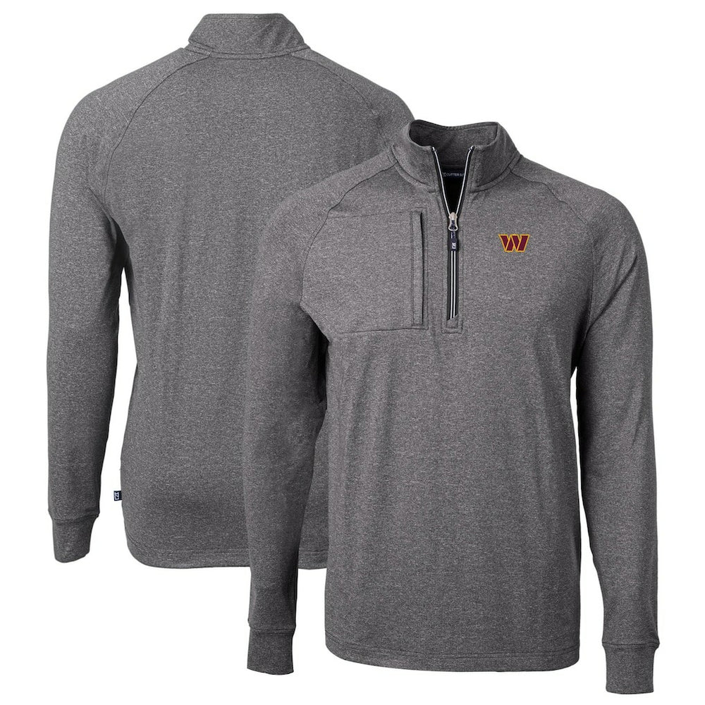 Washington Commanders Cutter & Buck Big & Tall Adapt Eco Knit Quarter-Zip Pullover Top Heather Black - NFL