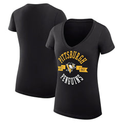 Pittsburgh Penguins G-III 4Her by Carl Banks Women's Super-Slim Fit Lightweight City Graphic V-Neck T-Shirt Black