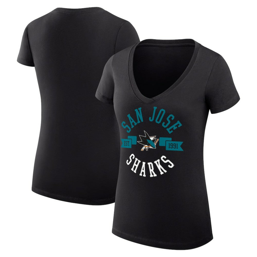 San Jose Sharks - G-III 4Her by Carl Banks Women's Super-Slim Fit Lightweight City Graphic V-Neck T-Shirt Black