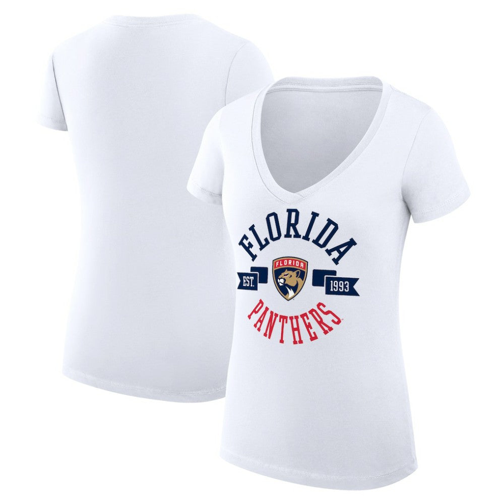 Florida Panthers - G-III 4Her by Carl Banks Women's Super-Slim Fit Lightweight City Graphic V-Neck T-Shirt White