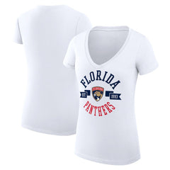 Florida Panthers - G-III 4Her by Carl Banks Women's Super-Slim Fit Lightweight City Graphic V-Neck T-Shirt White